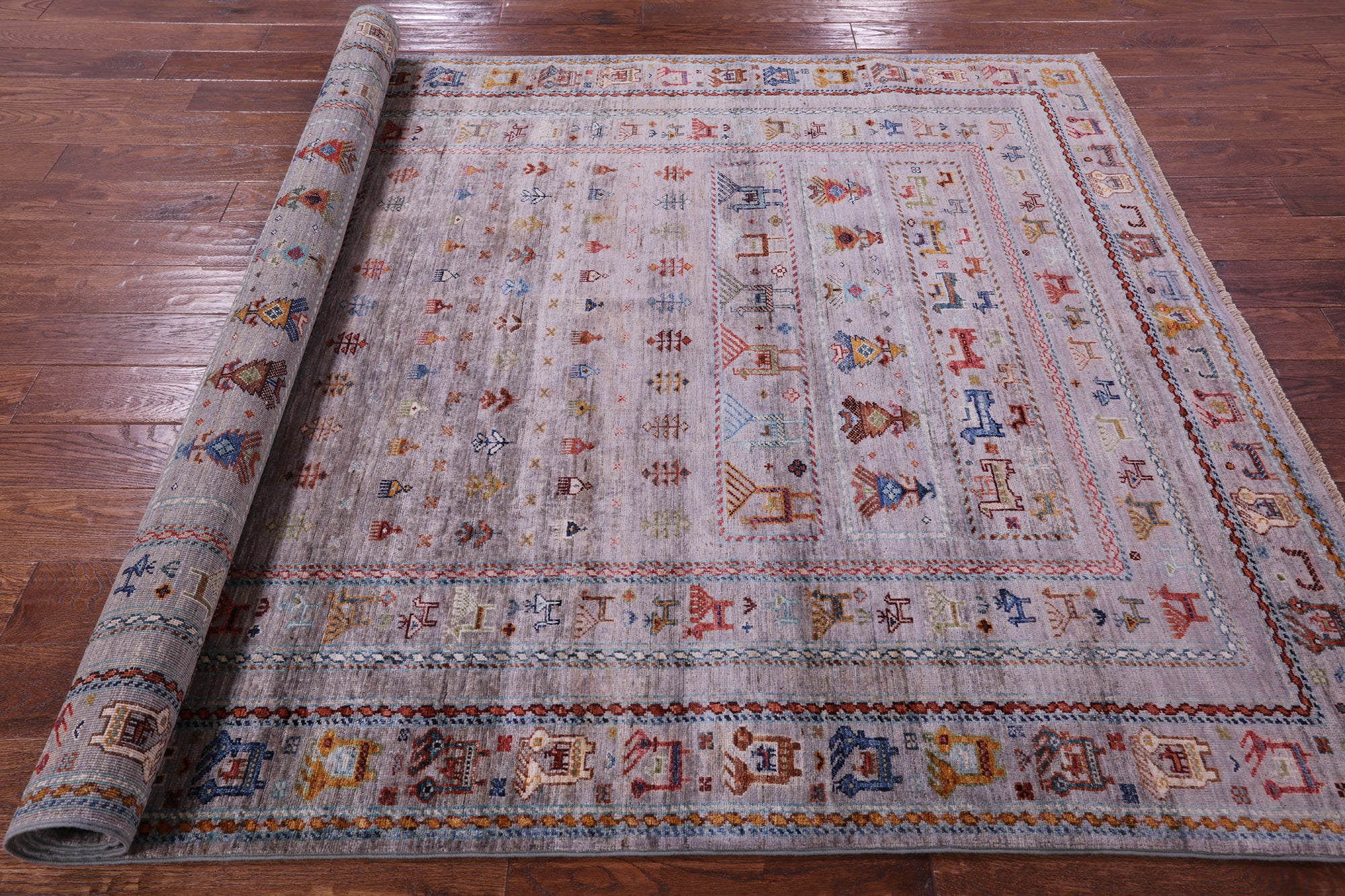 Grey Tribal Persian Gabbeh Hand Knotted Wool Rug - 5' 10" X 7' 11" - Golden Nile