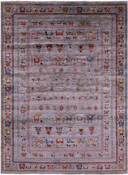 Grey Tribal Persian Gabbeh Hand Knotted Wool Rug - 5' 10" X 7' 11" - Golden Nile
