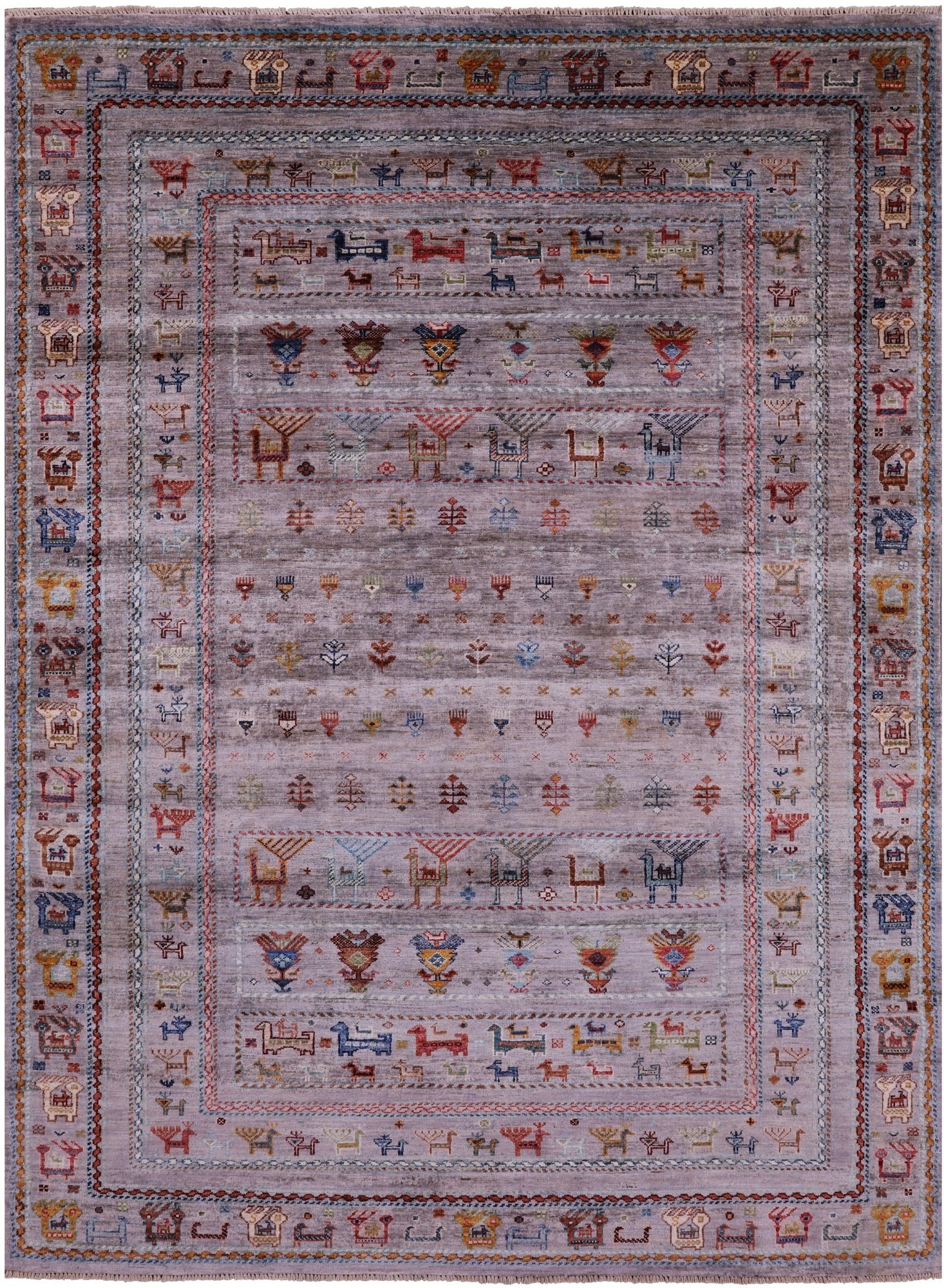 Grey Tribal Persian Gabbeh Hand Knotted Wool Rug - 5' 10" X 7' 11" - Golden Nile