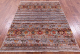 Tribal Persian Gabbeh Hand Knotted Wool Rug - 5' 1" X 6' 7" - Golden Nile