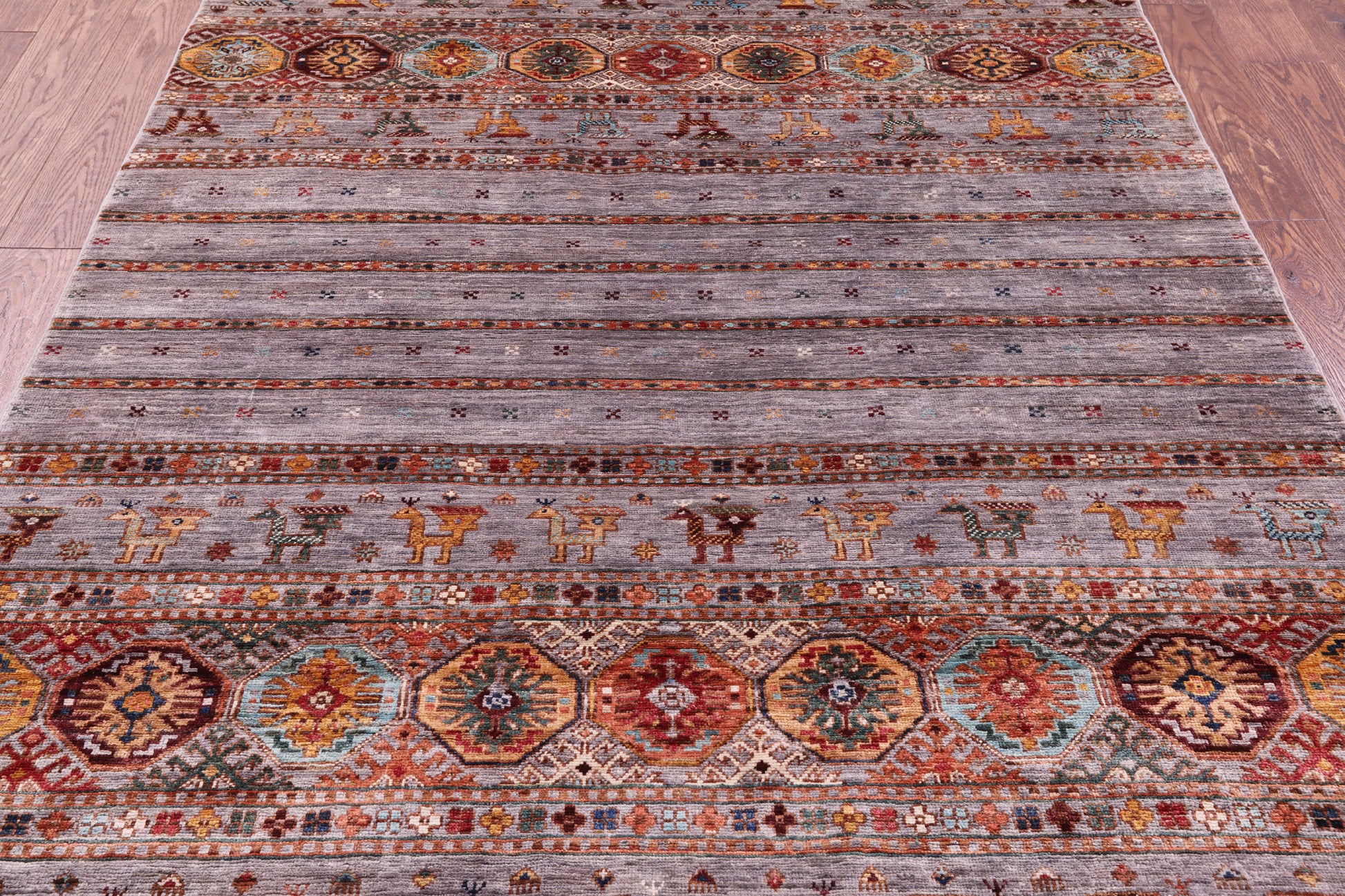 Tribal Persian Gabbeh Hand Knotted Wool Rug - 5' 1" X 6' 7" - Golden Nile
