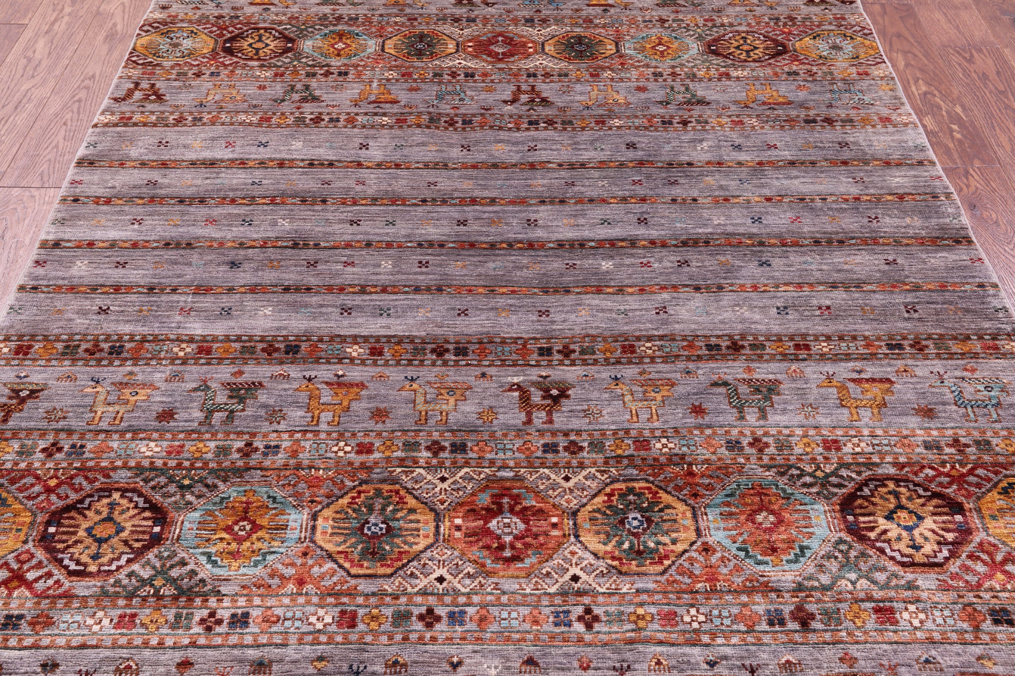 Tribal Persian Gabbeh Hand Knotted Wool Rug - 5' 1" X 6' 7" - Golden Nile