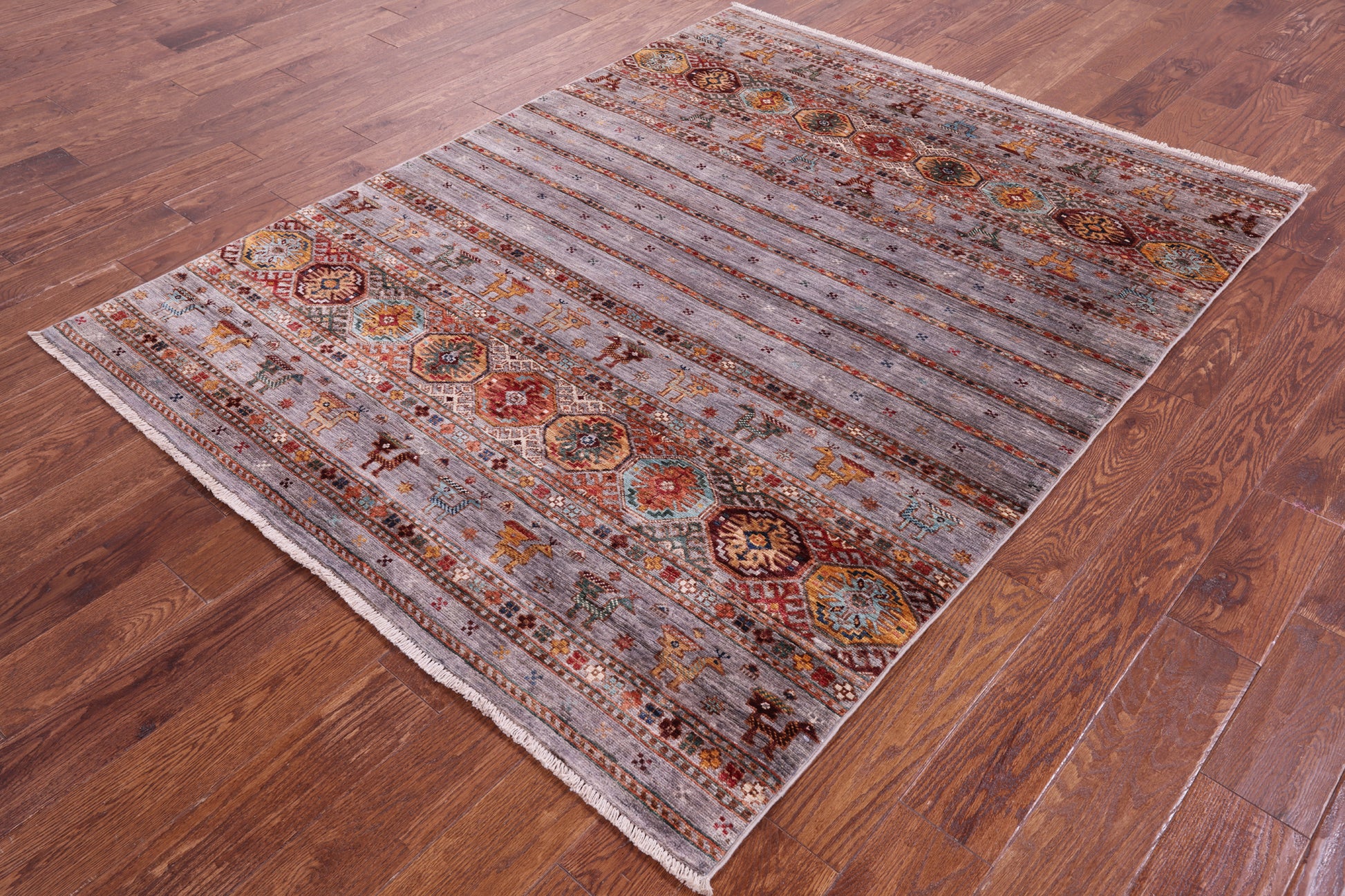 Tribal Persian Gabbeh Hand Knotted Wool Rug - 5' 1" X 6' 7" - Golden Nile
