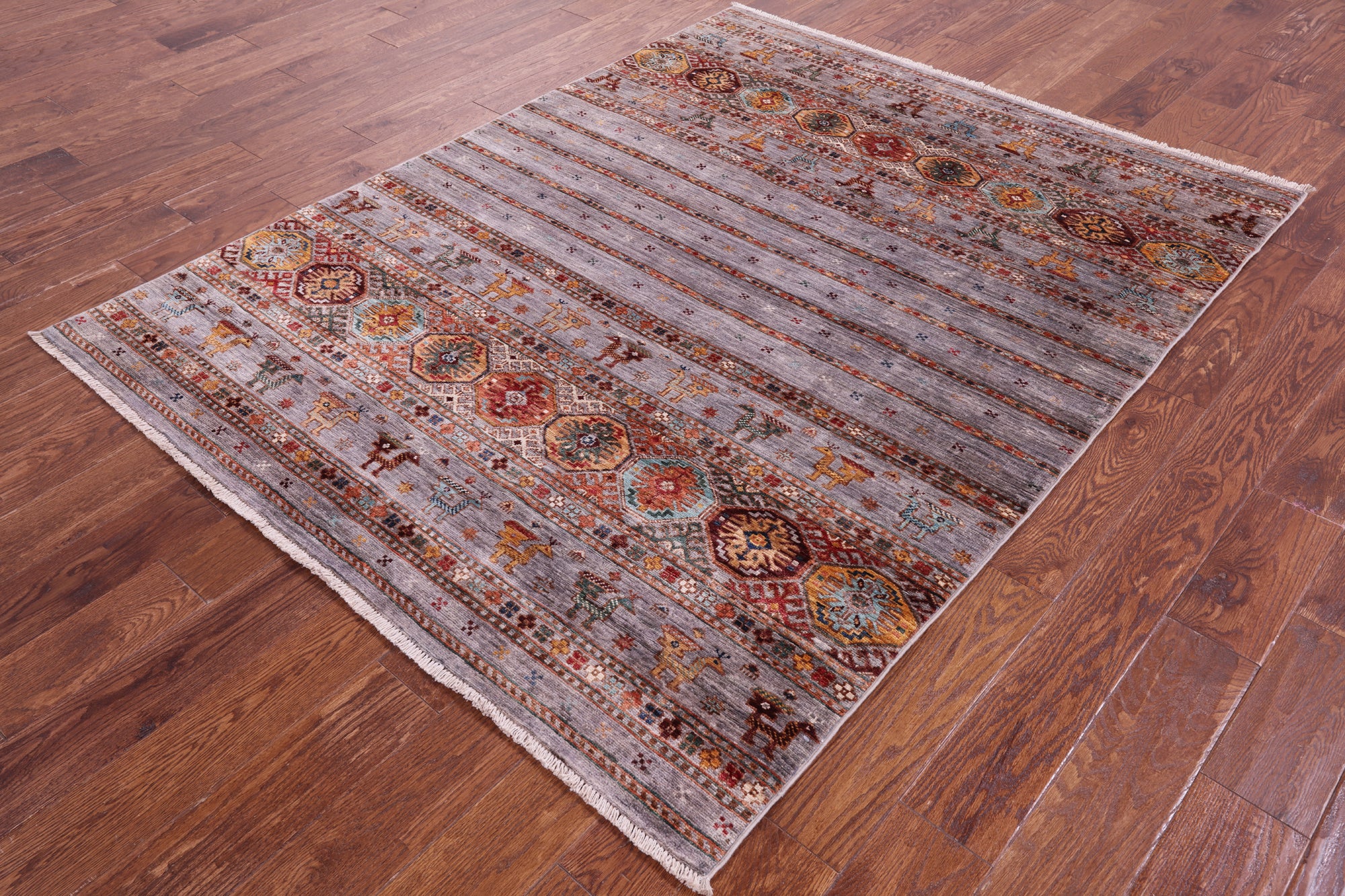 Tribal Persian Gabbeh Hand Knotted Wool Rug - 5' 1" X 6' 7" - Golden Nile