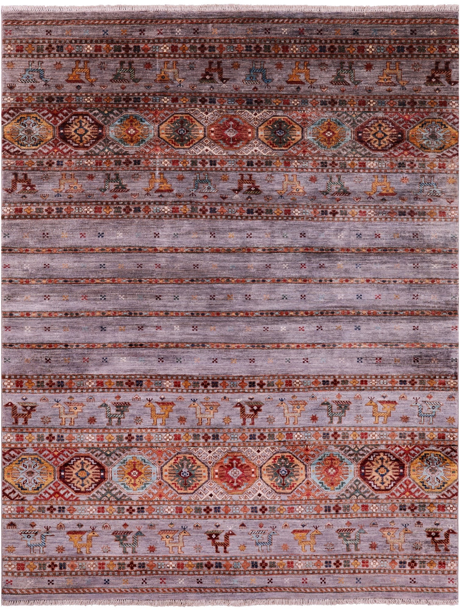 Tribal Persian Gabbeh Hand Knotted Wool Rug - 5' 1" X 6' 7" - Golden Nile
