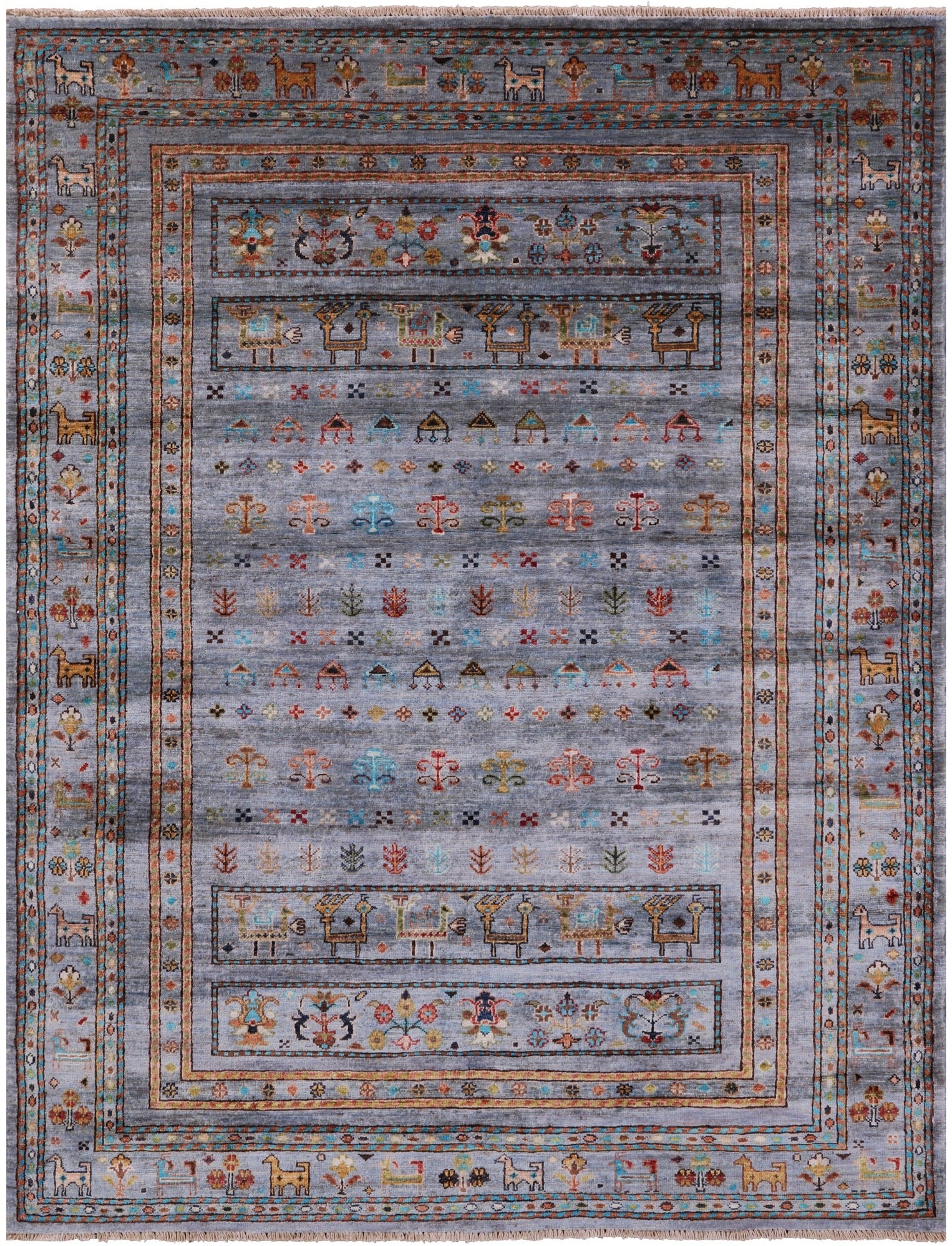 Grey Tribal Persian Gabbeh Handmade Wool Rug - 5' 1" X 6' 8" - Golden Nile