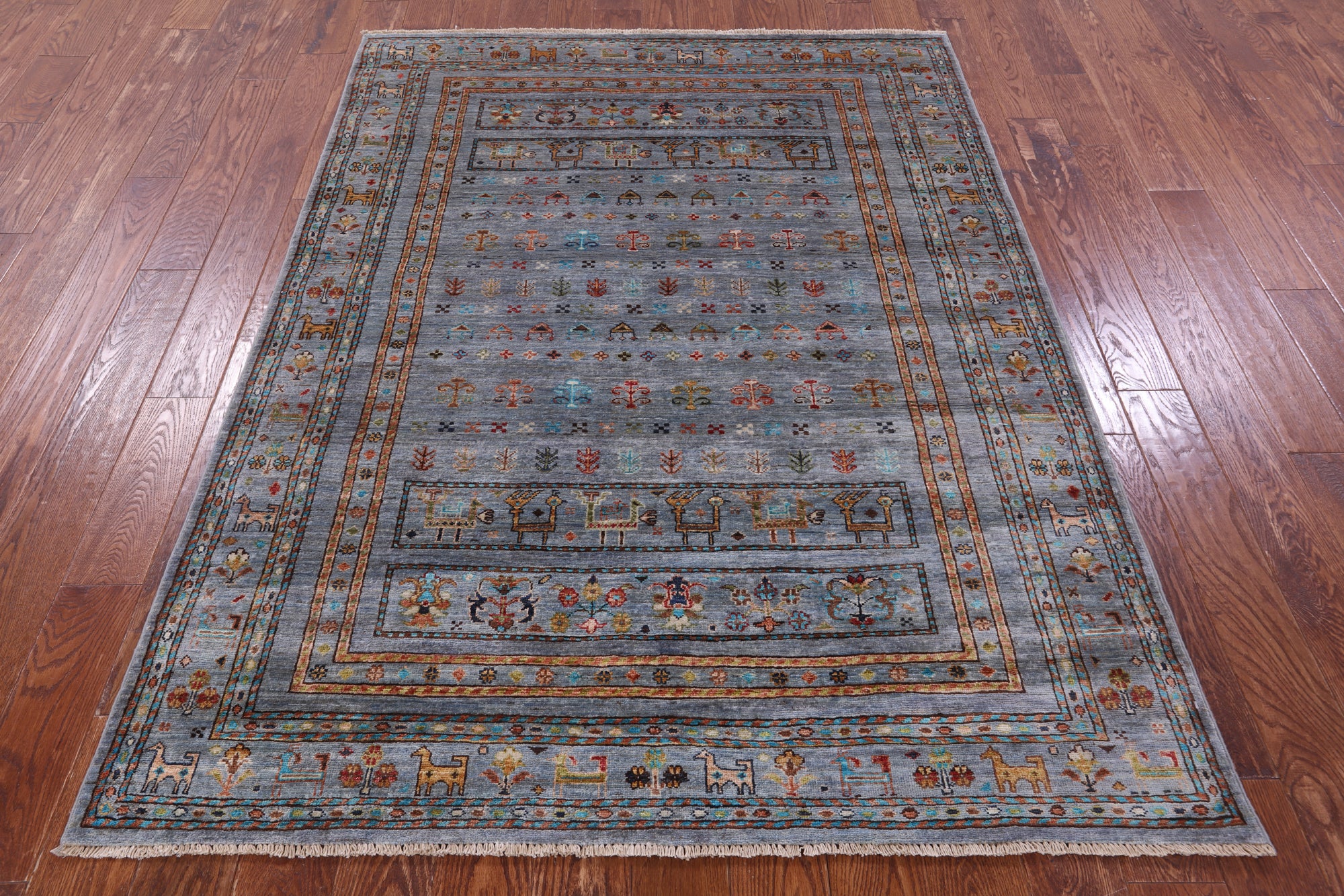 Grey Tribal Persian Gabbeh Handmade Wool Rug - 5' 1" X 6' 8" - Golden Nile