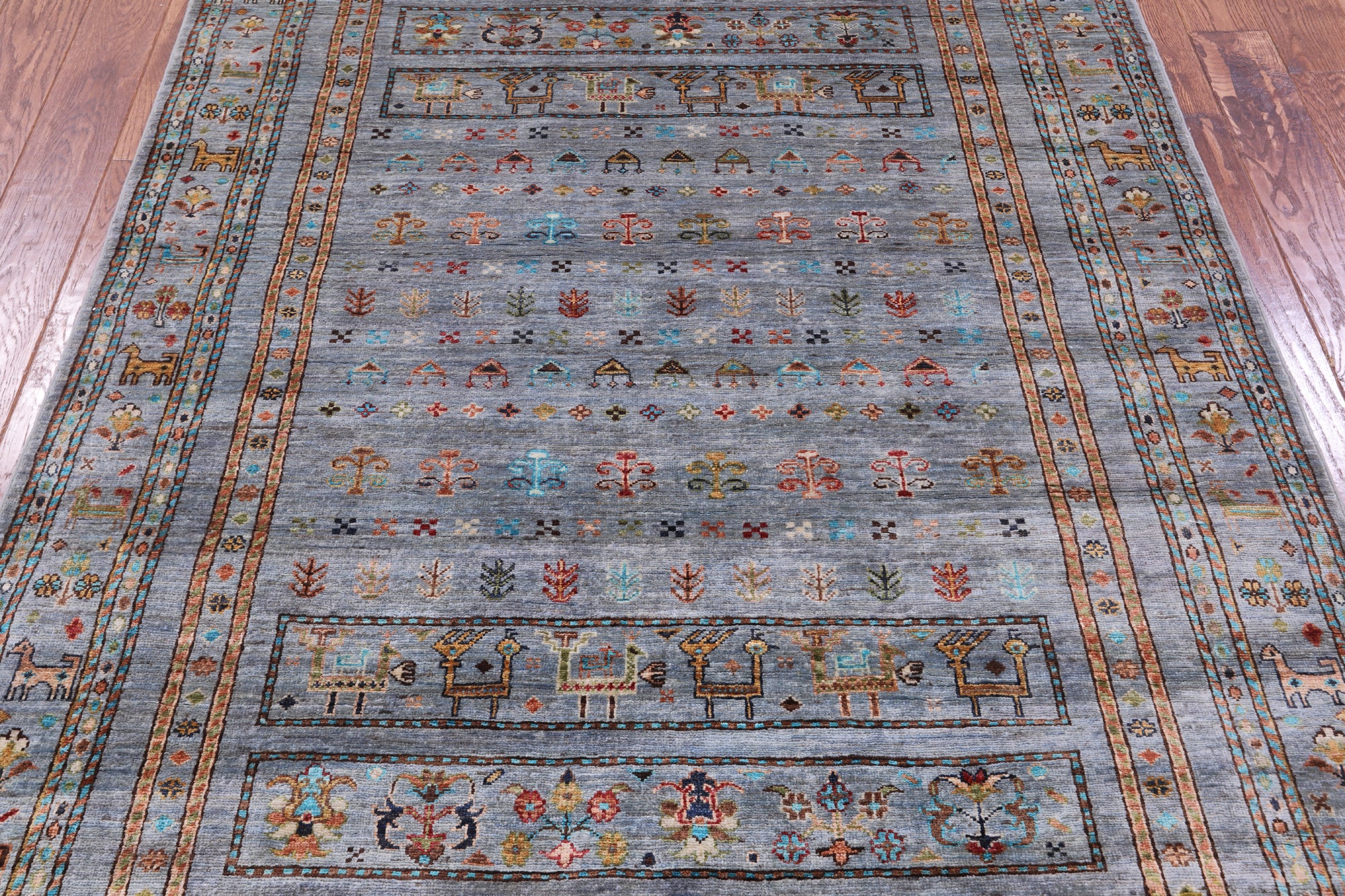 Grey Tribal Persian Gabbeh Handmade Wool Rug - 5' 1" X 6' 8" - Golden Nile