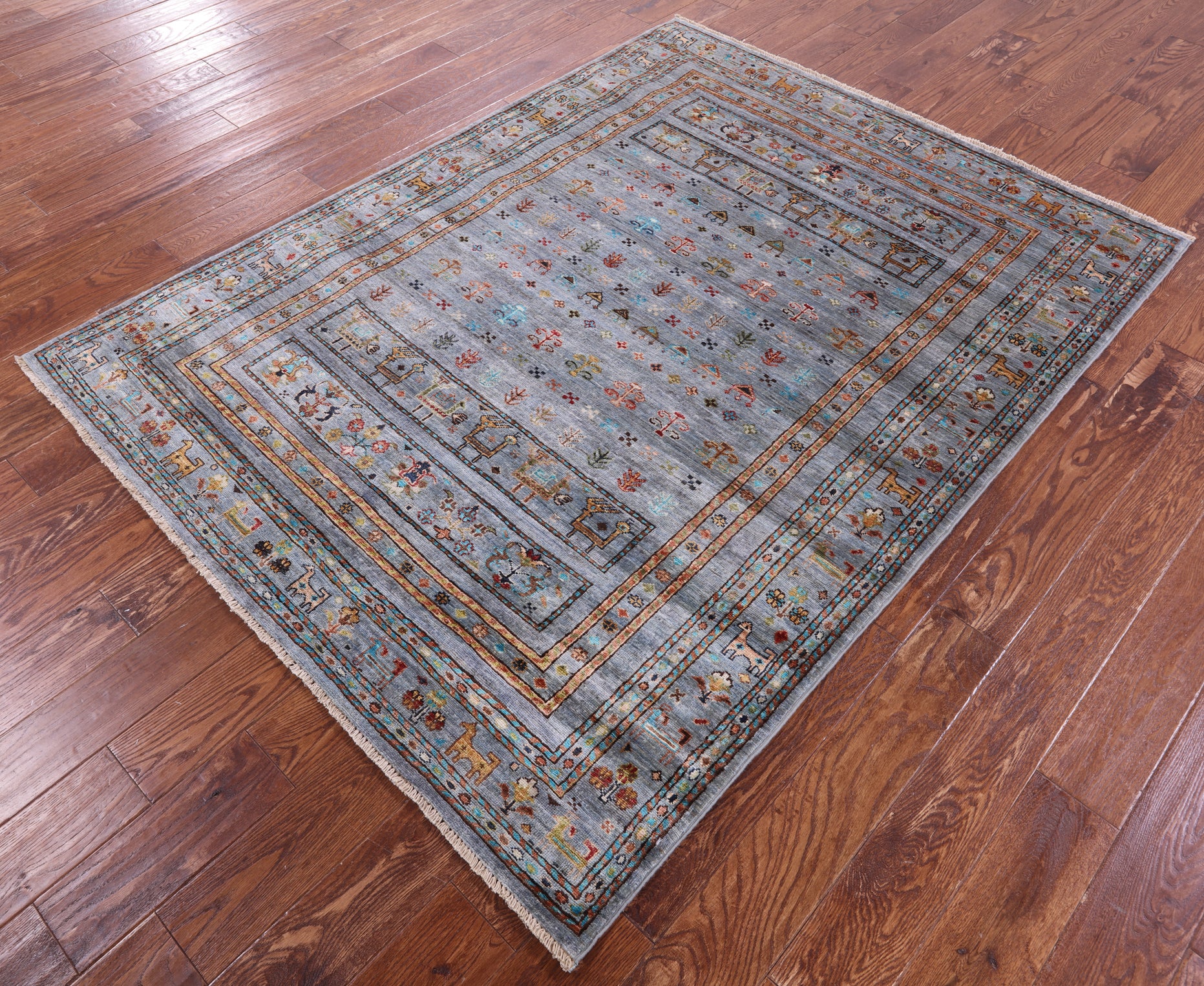 Grey Tribal Persian Gabbeh Handmade Wool Rug - 5' 1" X 6' 8" - Golden Nile