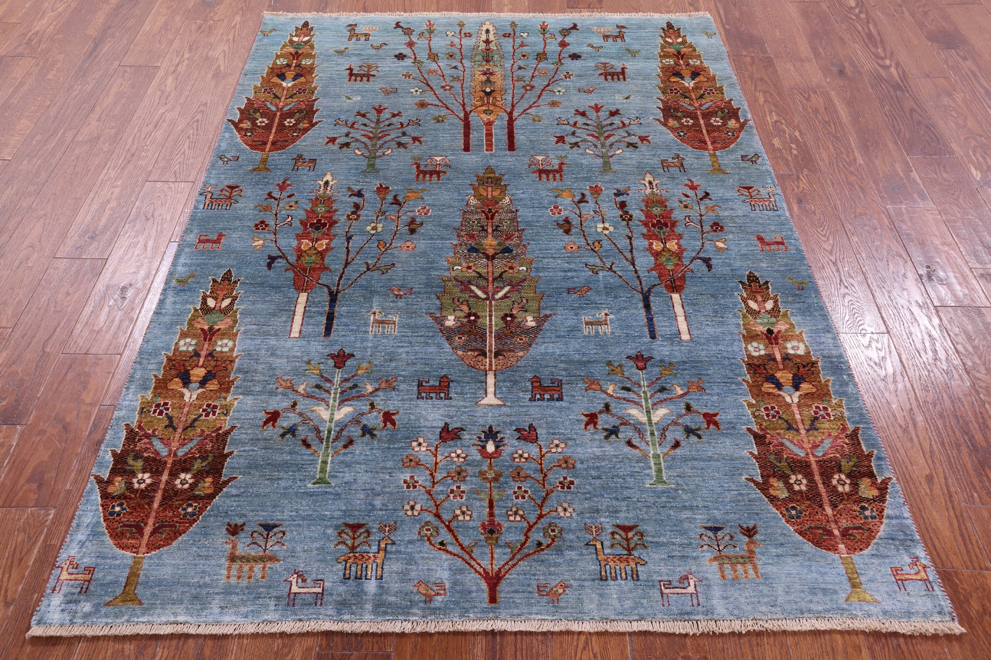 Blue Tribal Persian Gabbeh Hand Knotted Wool Rug - 4' 11" X 6' 5" - Golden Nile