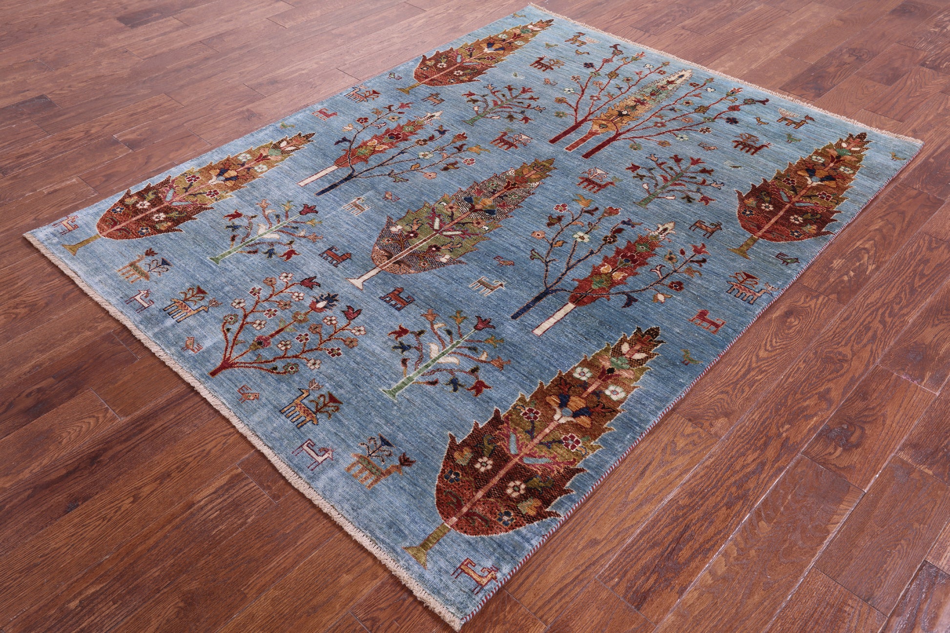 Blue Tribal Persian Gabbeh Hand Knotted Wool Rug - 4' 11" X 6' 5" - Golden Nile