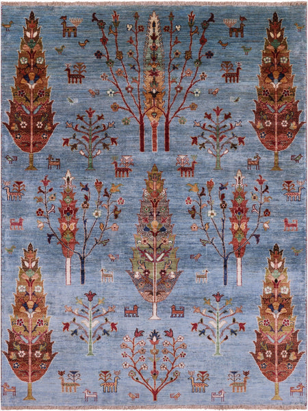 Blue Tribal Persian Gabbeh Hand Knotted Wool Rug - 4' 11" X 6' 5" - Golden Nile
