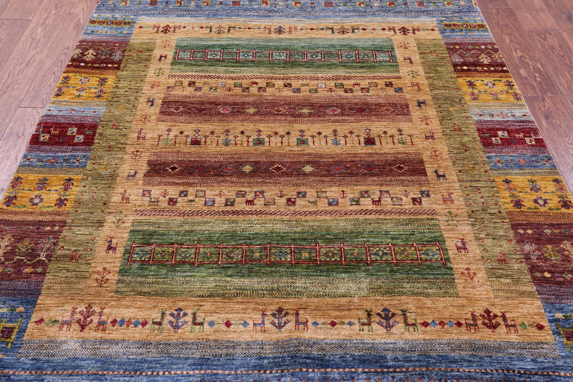Tribal Persian Gabbeh Hand Knotted Wool Rug - 5' 1" X 6' 9" - Golden Nile