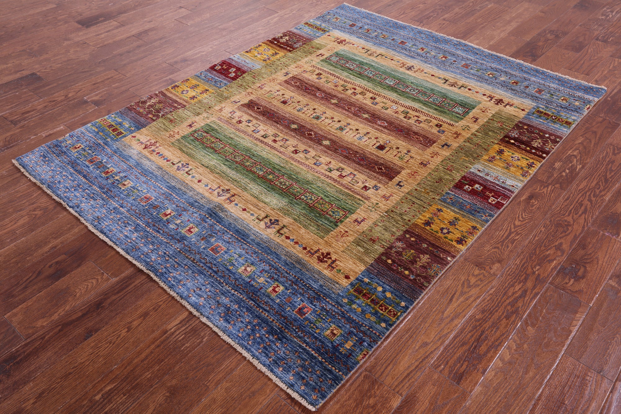 Tribal Persian Gabbeh Hand Knotted Wool Rug - 5' 1" X 6' 9" - Golden Nile