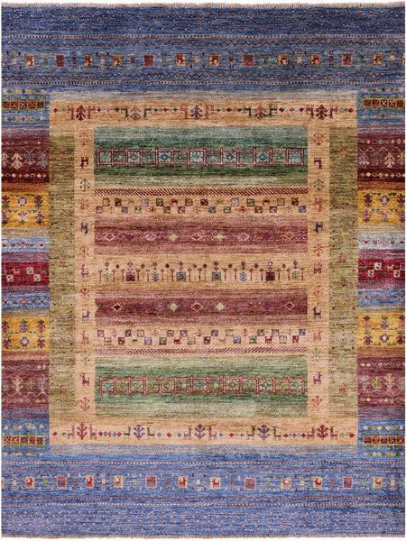 Tribal Persian Gabbeh Hand Knotted Wool Rug - 5' 1" X 6' 9" - Golden Nile