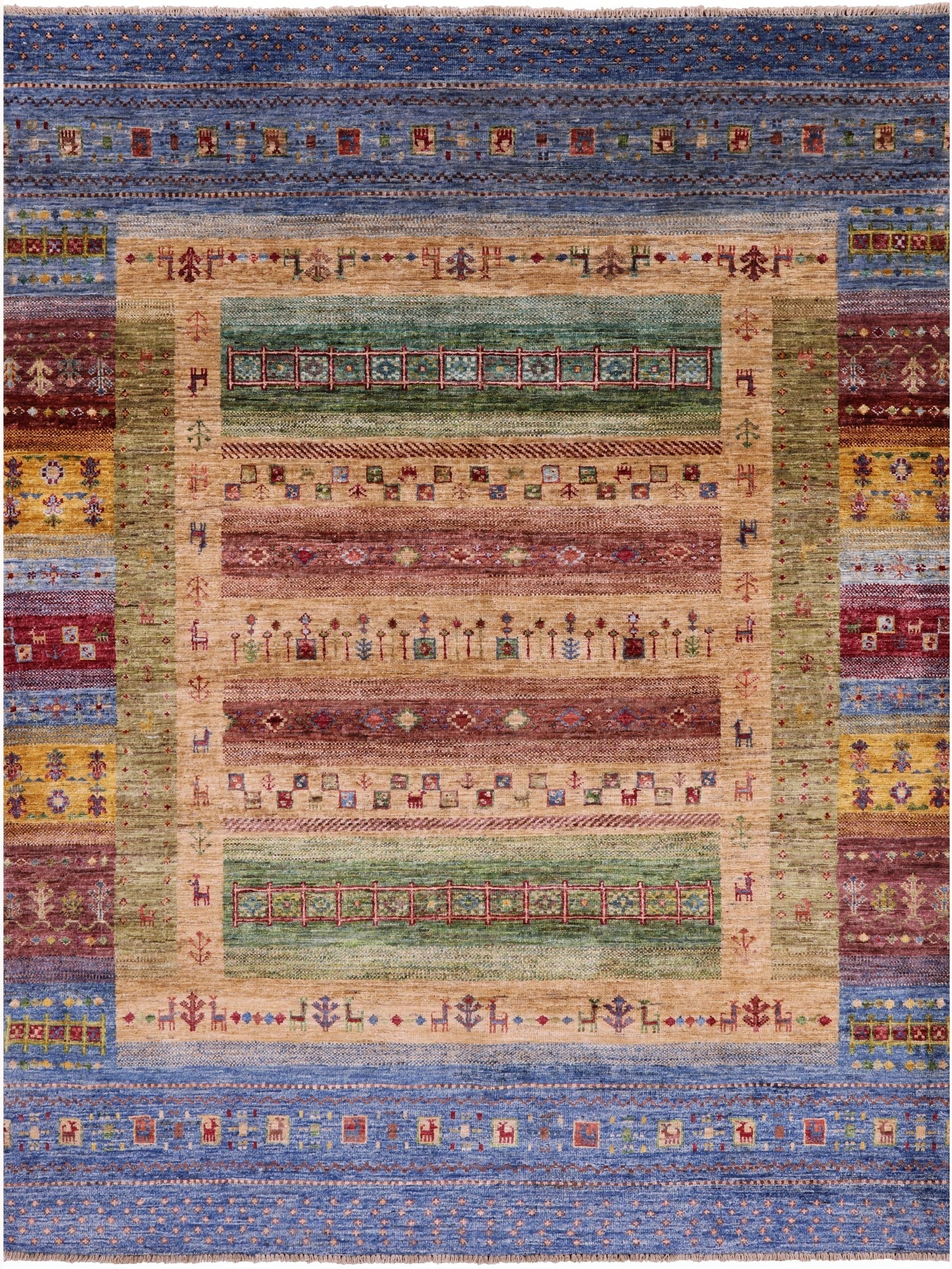 Tribal Persian Gabbeh Hand Knotted Wool Rug - 5' 1" X 6' 9" - Golden Nile