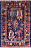 Blue Persian Fine Serapi Hand Knotted Wool Rug - 4' 0" X 5' 11" - Golden Nile