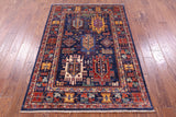 Blue Persian Fine Serapi Hand Knotted Wool Rug - 4' 0" X 5' 11" - Golden Nile