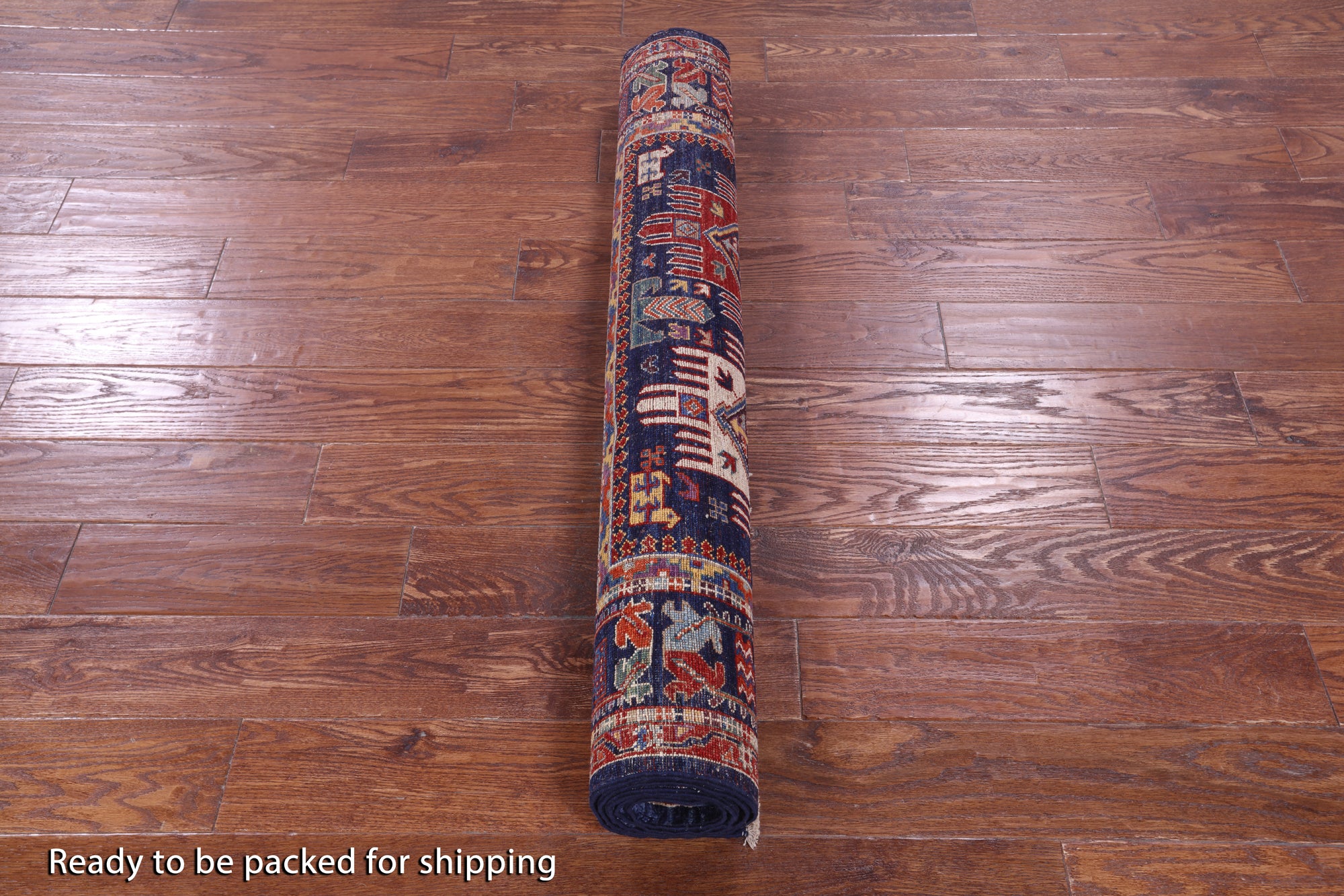 Blue Persian Fine Serapi Hand Knotted Wool Rug - 4' 0" X 5' 11" - Golden Nile
