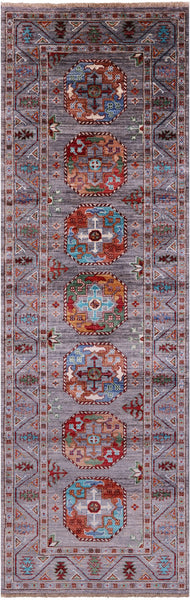 Turkmen Ersari Hand Knotted Wool Runner Rug - 2' 8" X 8' 4" - Golden Nile