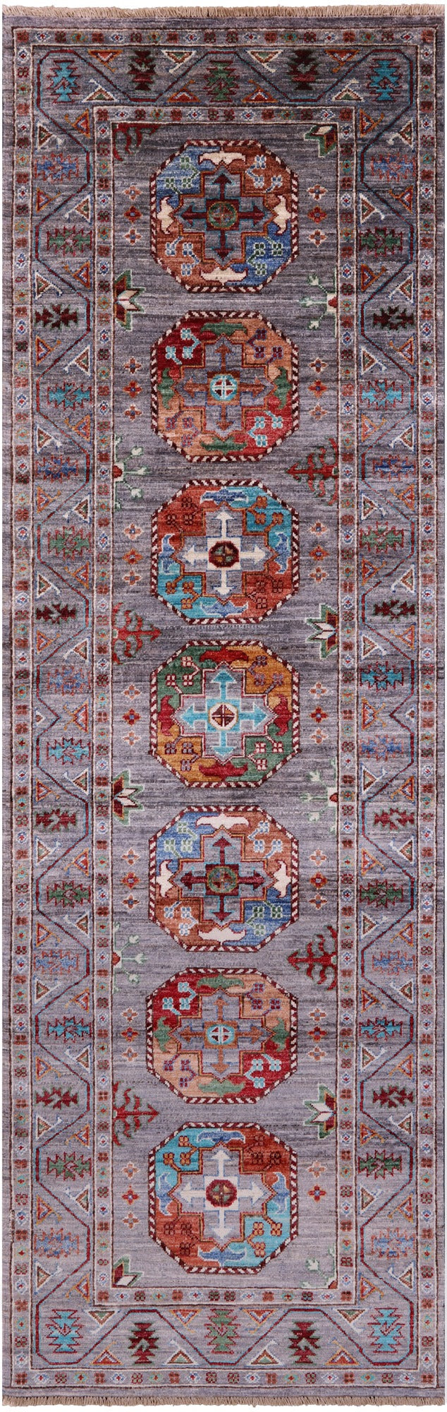 Turkmen Ersari Hand Knotted Wool Runner Rug - 2' 8" X 8' 4" - Golden Nile