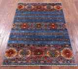 Blue Khorjin Persian Gabbeh Hand Knotted Wool Rug - 2' 8" X 4' 0" - Golden Nile