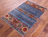 Blue Khorjin Persian Gabbeh Hand Knotted Wool Rug - 2' 8" X 4' 0" - Golden Nile