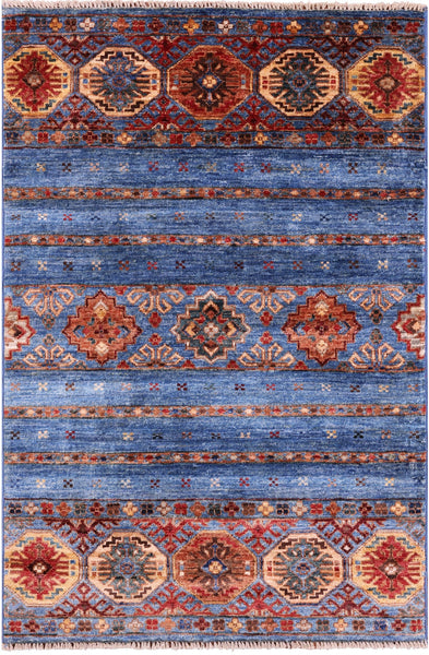 Blue Khorjin Persian Gabbeh Hand Knotted Wool Rug - 2' 8" X 4' 0" - Golden Nile