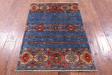 Blue Khorjin Persian Gabbeh Handmade Wool Rug - 2' 8" X 4' 1" - Golden Nile