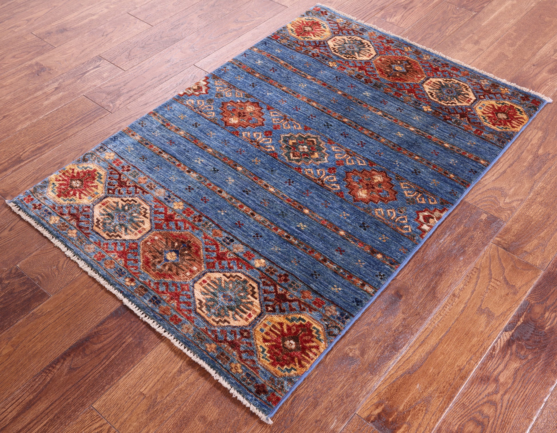 Blue Khorjin Persian Gabbeh Handmade Wool Rug - 2' 8" X 4' 1" - Golden Nile