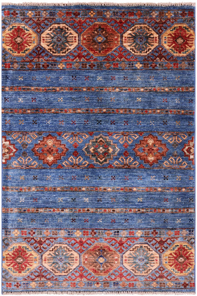 Blue Khorjin Persian Gabbeh Handmade Wool Rug - 2' 8" X 4' 1" - Golden Nile