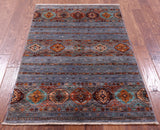 Grey Khorjin Persian Gabbeh Hand Knotted Wool Rug - 3' 4" X 5' 2" - Golden Nile