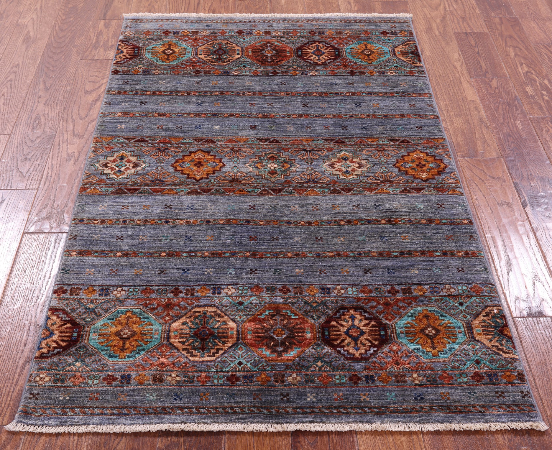 Grey Khorjin Persian Gabbeh Hand Knotted Wool Rug - 3' 4" X 5' 2" - Golden Nile