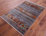 Grey Khorjin Persian Gabbeh Hand Knotted Wool Rug - 3' 4" X 5' 2" - Golden Nile
