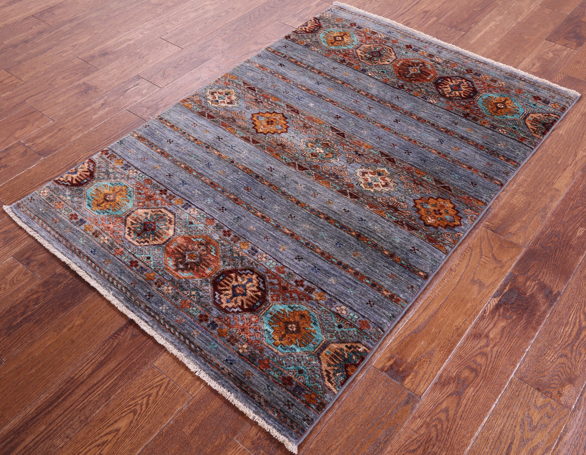 Grey Khorjin Persian Gabbeh Hand Knotted Wool Rug - 3' 4" X 5' 2" - Golden Nile
