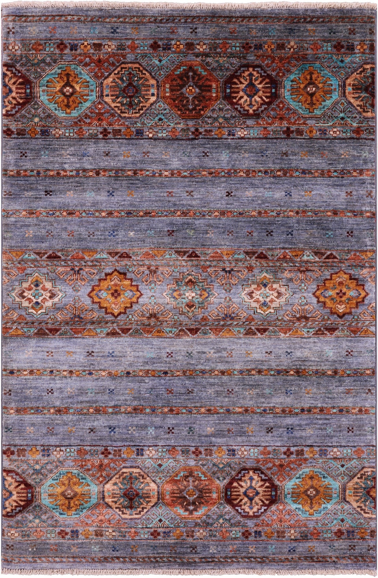 Grey Khorjin Persian Gabbeh Hand Knotted Wool Rug - 3' 4" X 5' 2" - Golden Nile