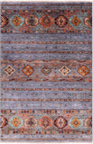 Grey Khorjin Persian Gabbeh Handmade Wool Rug - 3' 4" X 5' 1" - Golden Nile