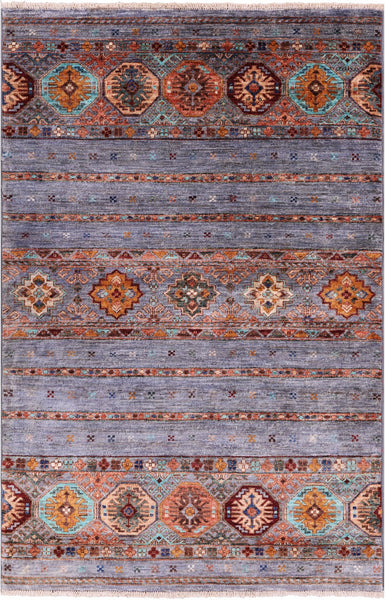 Grey Khorjin Persian Gabbeh Handmade Wool Rug - 3' 4" X 5' 1" - Golden Nile
