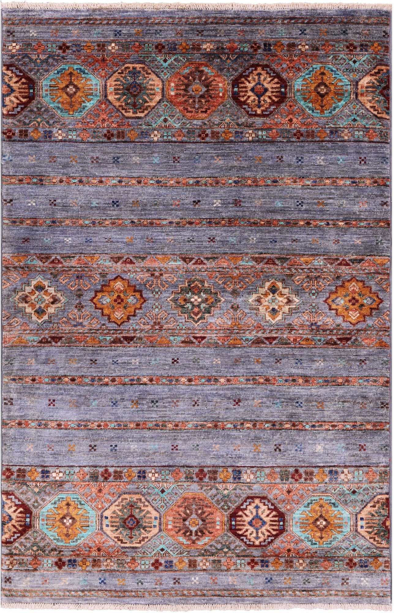 Grey Khorjin Persian Gabbeh Handmade Wool Rug - 3' 4" X 5' 1" - Golden Nile