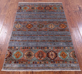 Grey Khorjin Persian Gabbeh Handmade Wool Rug - 3' 4" X 5' 1" - Golden Nile