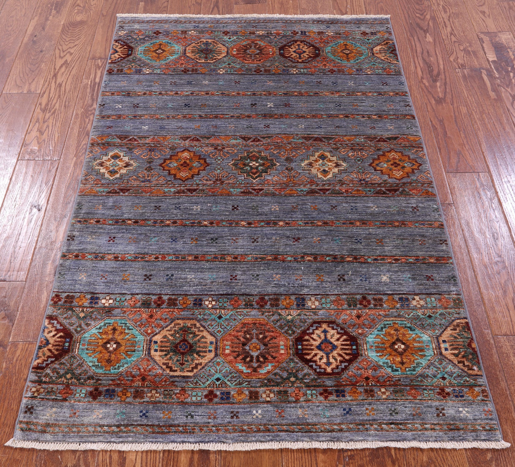 Grey Khorjin Persian Gabbeh Handmade Wool Rug - 3' 4" X 5' 1" - Golden Nile