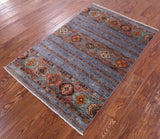 Grey Khorjin Persian Gabbeh Handmade Wool Rug - 3' 4" X 5' 1" - Golden Nile