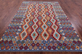 Reversible Kilim Flat Weave Wool On Wool Rug - 6' 11" X 9' 8" - Golden Nile