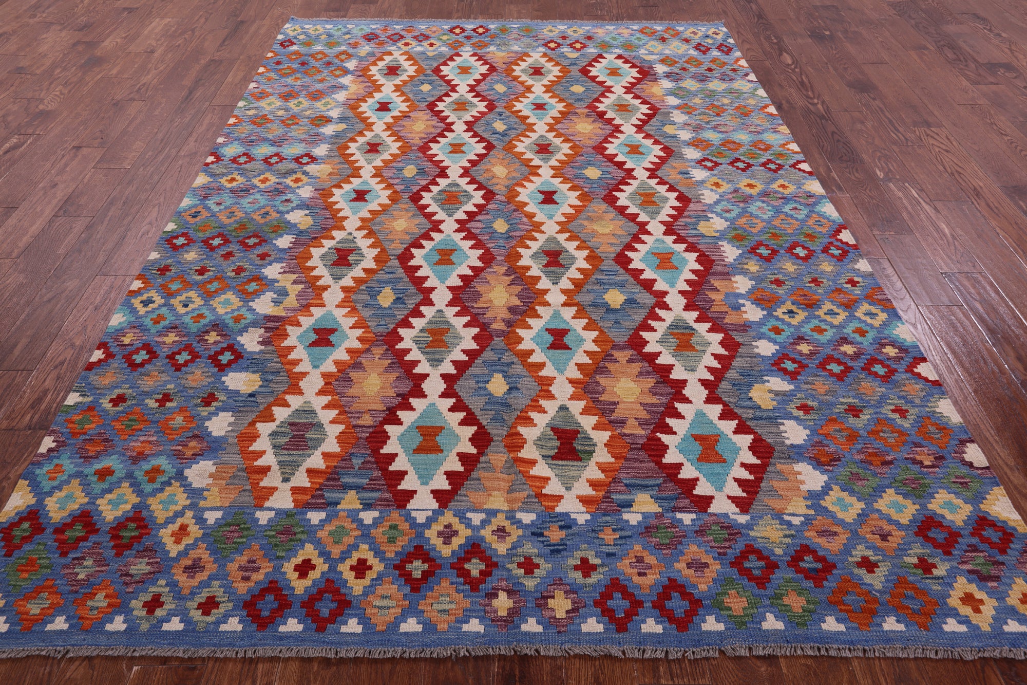 Reversible Kilim Flat Weave Wool On Wool Rug - 6' 11" X 9' 8" - Golden Nile