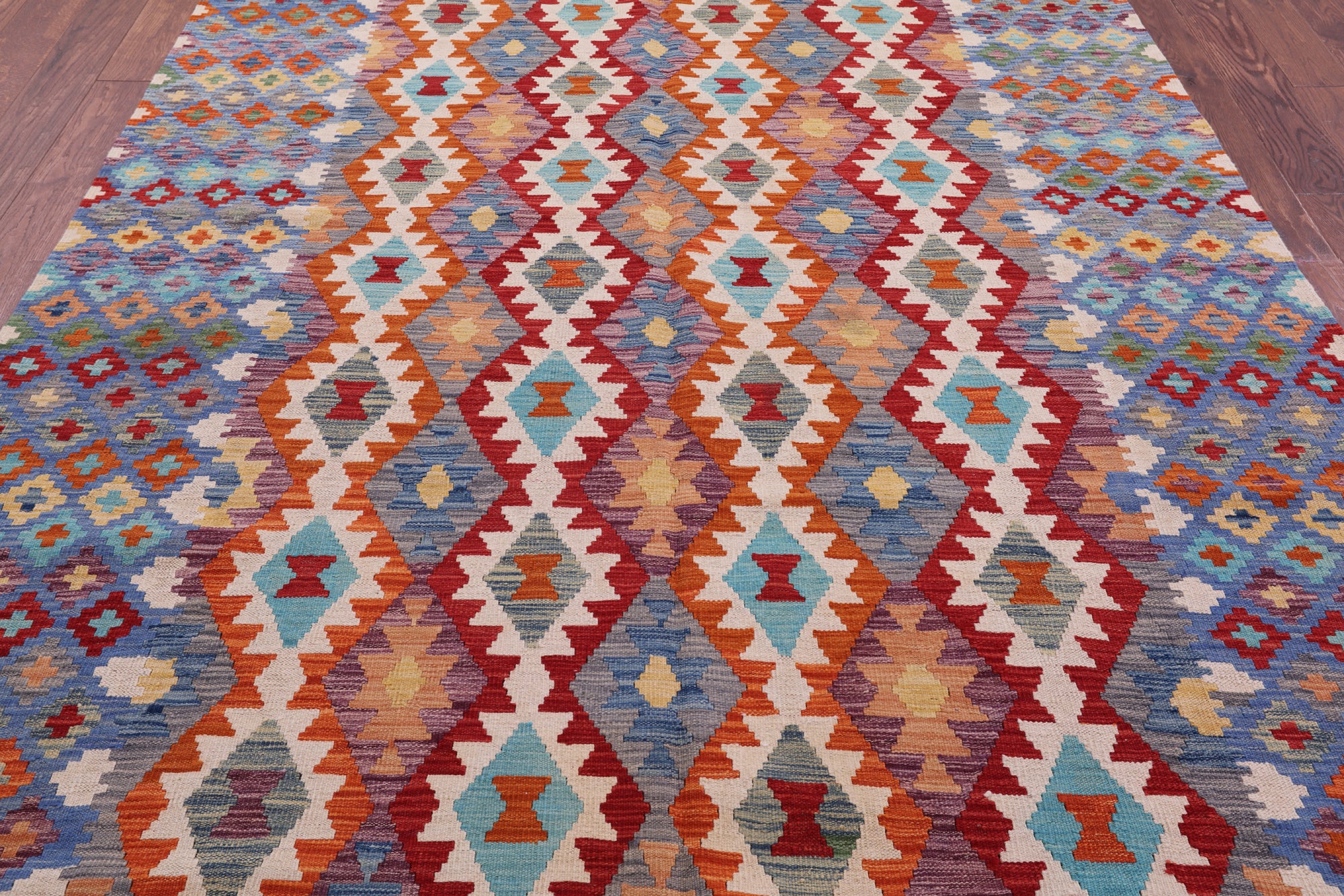 Reversible Kilim Flat Weave Wool On Wool Rug - 6' 11" X 9' 8" - Golden Nile