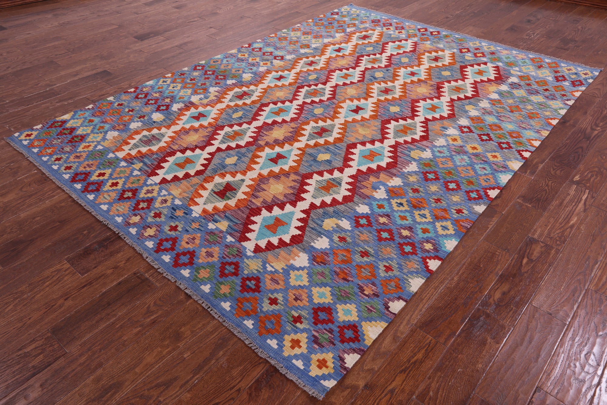 Reversible Kilim Flat Weave Wool On Wool Rug - 6' 11" X 9' 8" - Golden Nile