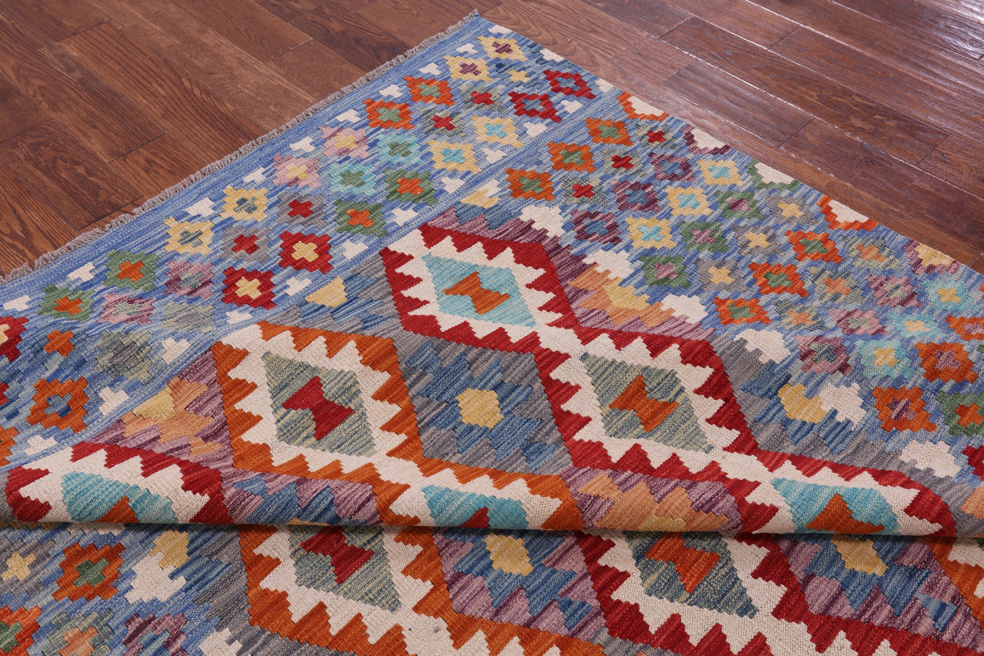 Reversible Kilim Flat Weave Wool On Wool Rug - 6' 11" X 9' 8" - Golden Nile