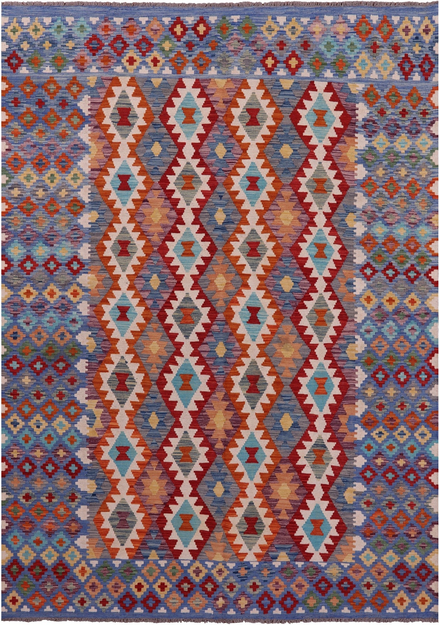 Reversible Kilim Flat Weave Wool On Wool Rug - 6' 11" X 9' 8" - Golden Nile