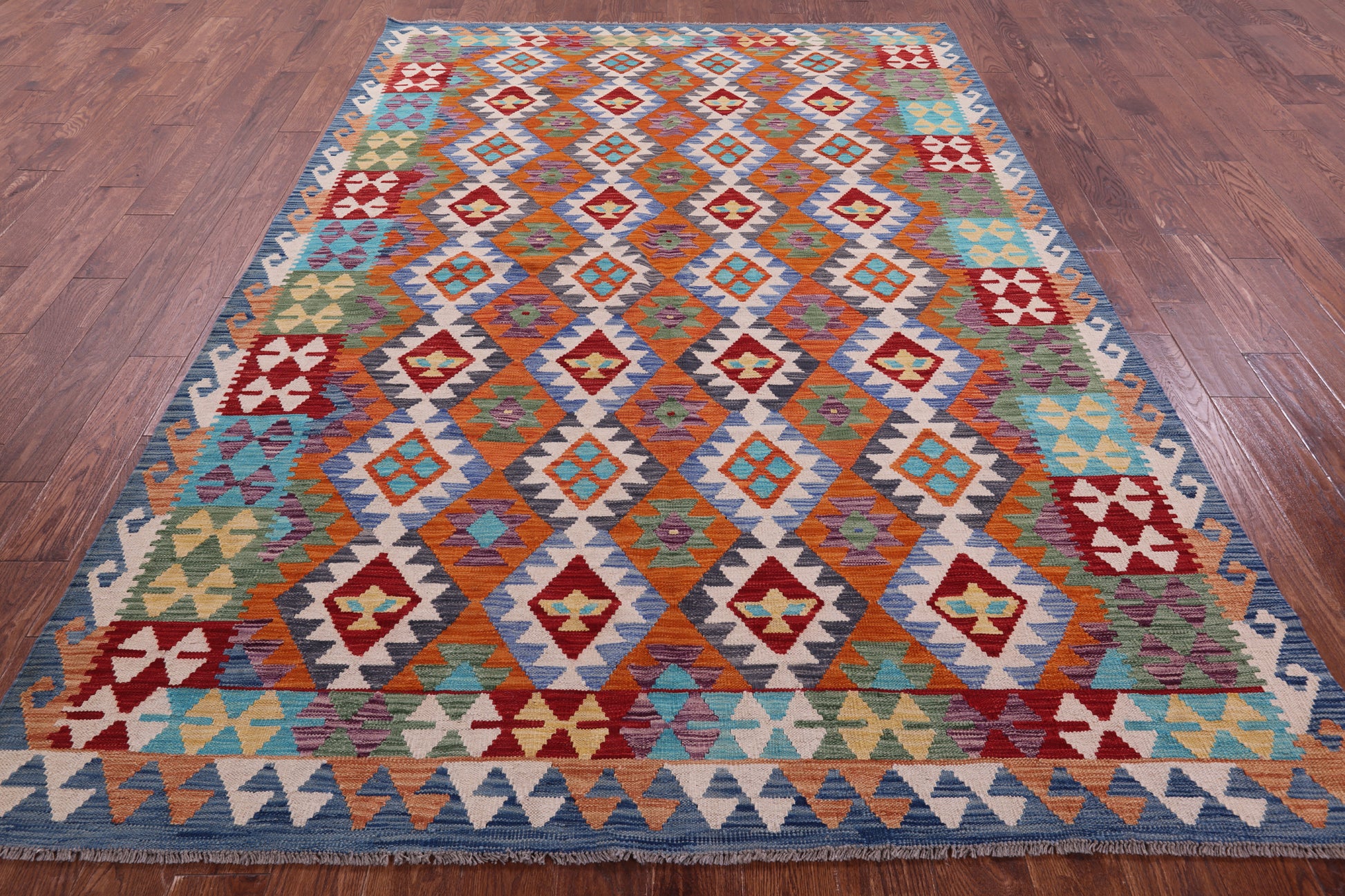 Reversible Kilim Flat Weave Wool On Wool Rug - 6' 8" X 9' 7" - Golden Nile