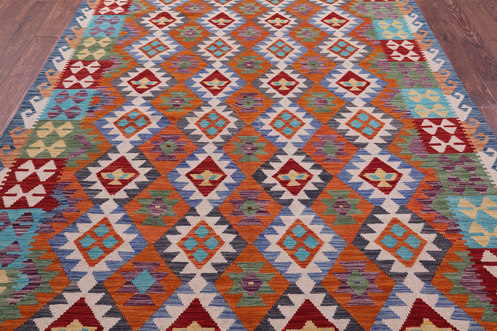 Reversible Kilim Flat Weave Wool On Wool Rug - 6' 8" X 9' 7" - Golden Nile